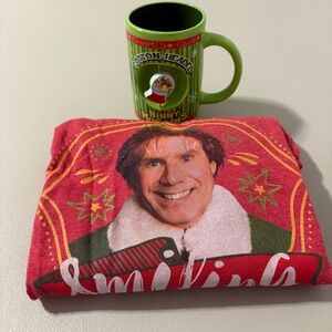 Buddy the Elf Smiling is My Favorite Red T Shirt Size L Movie Fan Gift Set of 2